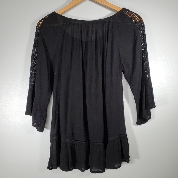 Fever Off Shoulder Peasant Top Blouse Black Size Small - Picture 5 of 13